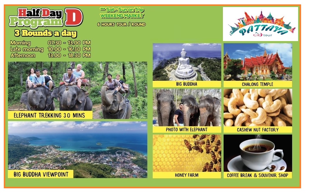 Program : D - Elephant Trekking + Big Buddha + Chalong Temple + Cashew Nut Factory + Honey Farm + Hotel Transfer