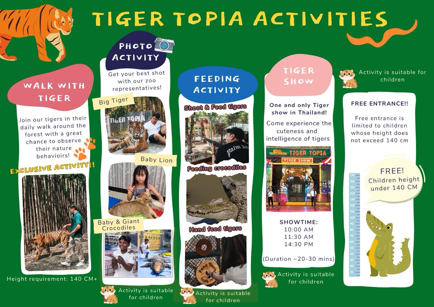 Entrance Ticket + Show + Walking with Tiger + Photo with Tiger + Feeding Tigers + Shoot & Feed Tiger + Feeding Crocodiles + Buffet Unlimited Lunch